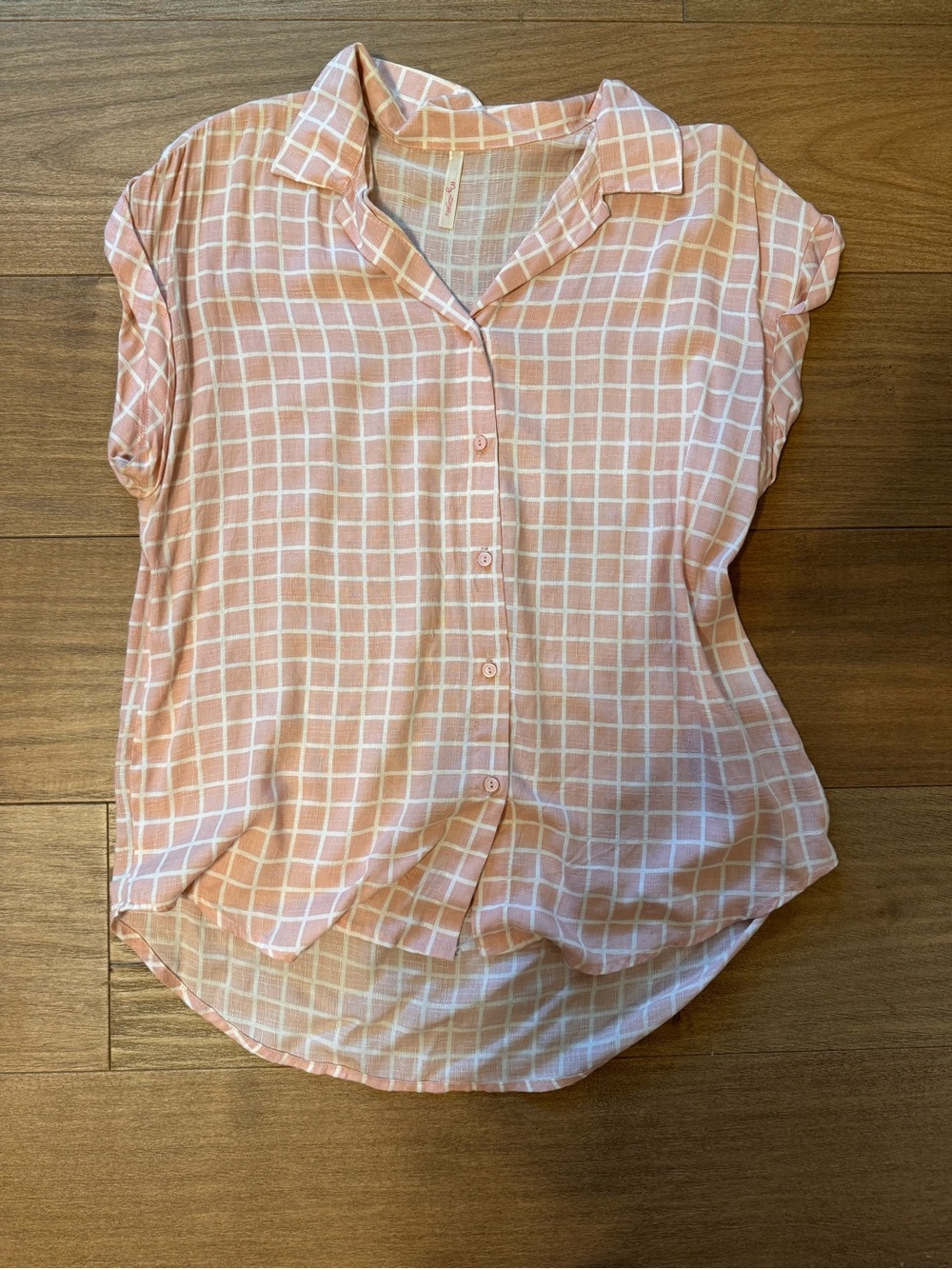 My Story Blush Pink Windowpane Button-Down Top